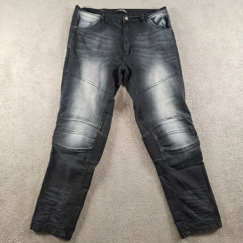 Red Ape MCMXXXIII Mens Moto Biker Jeans Faded Black Ribbed Knee Denim Size 40x32